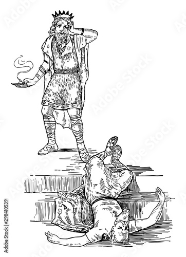Photos Olaf and Nornagesta vintage illustration.