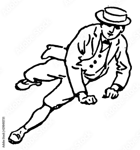 Boy vaulting vintage illustration.