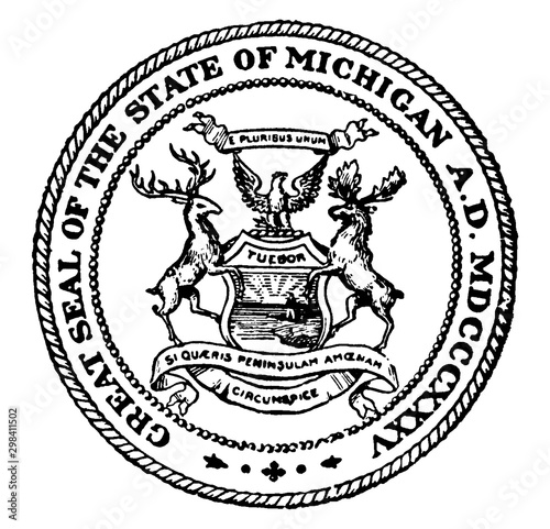 The Great Seal of the State of Michigan, vintage illustration