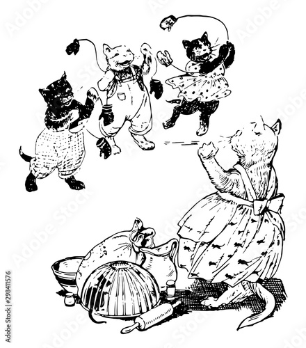 Three Little Kittens, vintage illustration