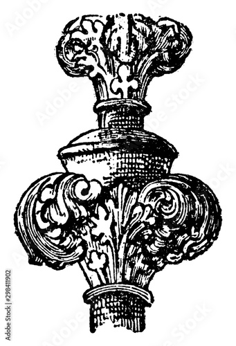 Finials, building or structure,  vintage engraving.