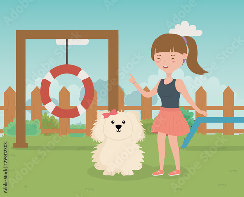 girl and dog in training zone pet care