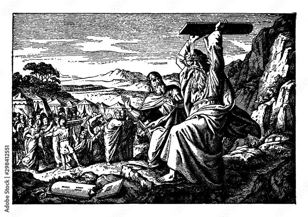 moses and the ten commandments black and white