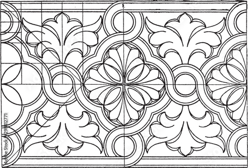 Byzantine Interlacement Band consists of wavy arcs, vintage engraving.