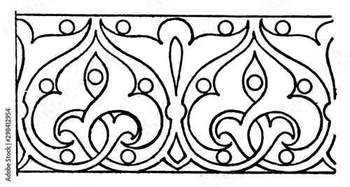 Painted Link Border found in a Cathedral in Brandenburg, vintage engraving.