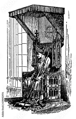 Foto A Bishop Sitting on a Bishop's Throne Called a Cathedra vintage illustration
