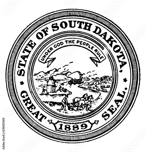 The Great Seal of the State of South Dakota, 1889, vintage illustration