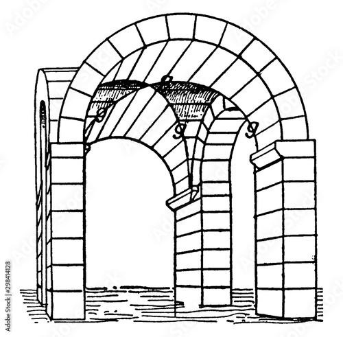 Groin Vault , cross vault,  vintage engraving.