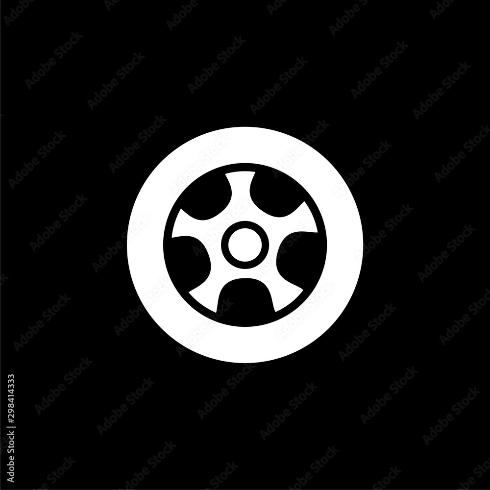Wheel icon isolated on black background