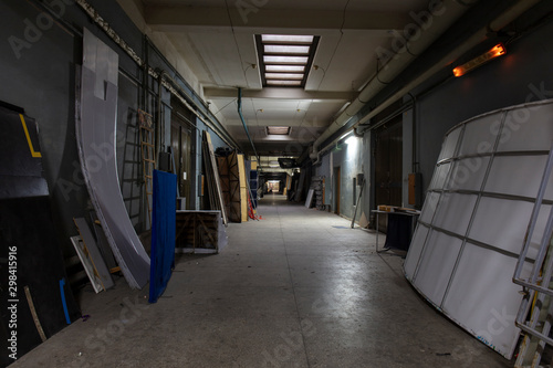 Long dark corridor in an old industrial building
