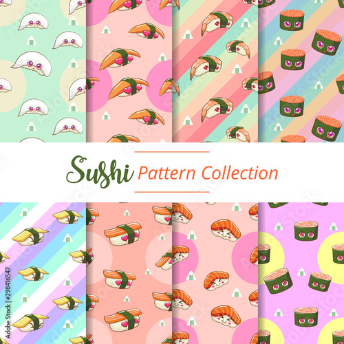 japanese seafood sushi pattern background wallpaper seamless poster set vector graphic design