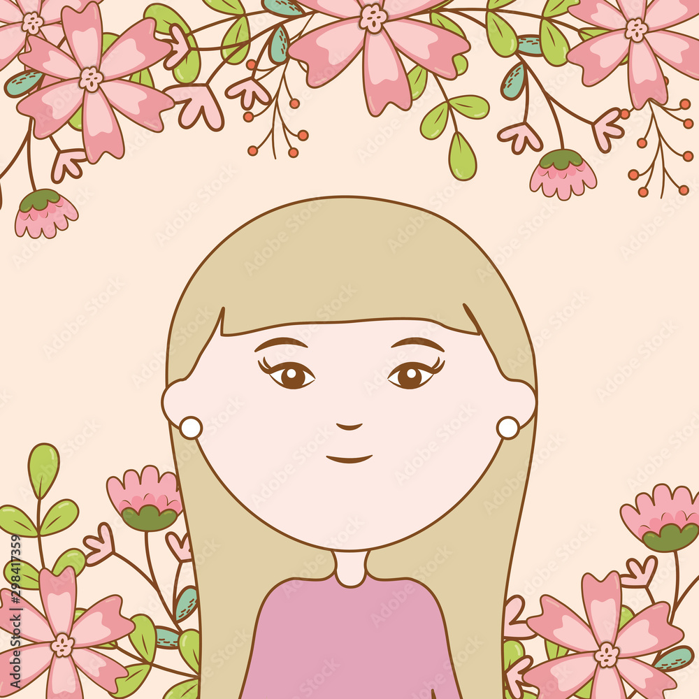 young girl flowers decoration frame cartoon young girl flowers decoration frame cartoon