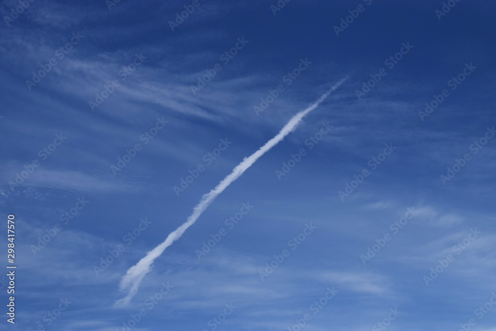 smoke airplane flying over the blue sky and clouds