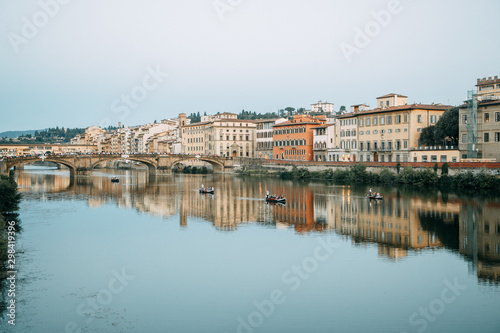 Panorama and sights of the old city. Sunset and evening in Florence.