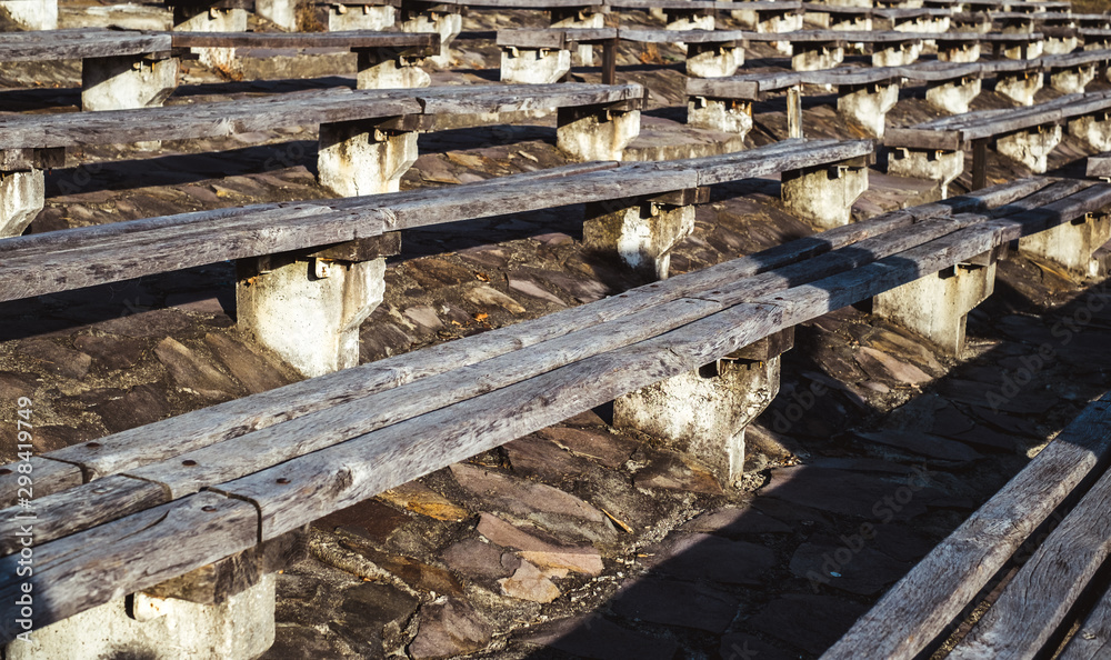 old empty wooden benches