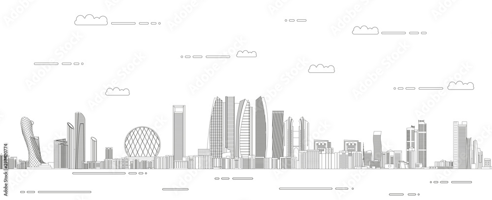 Abu Dhabi cityscape line art style detailed vector illustration