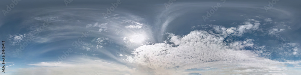 Seamless blue sky hdri panorama 360 degrees angle view with beautiful clouds for use in 3d graphics or game development as sky dome or edit drone shot Seamless blue sky hdri panorama 360 degrees angle view with beautiful clouds for use in 3d graphics or game development as sky dome or edit drone shot