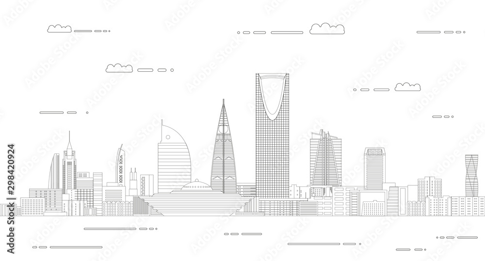 Riyadh city line art style outline illustration vector poster