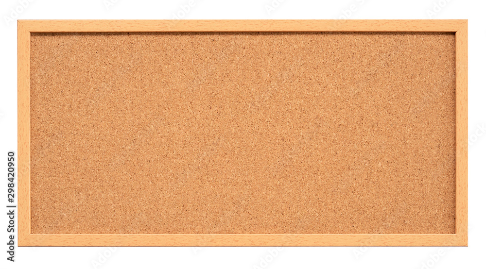Cork board with wooden frame isolated on white background, blank cork texture for post a notice or reminder(with clipping path) - obrazy, fototapety, plakaty 