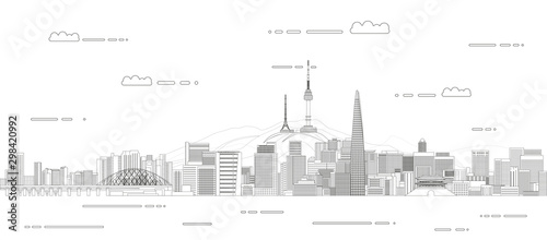 Seoul city line art style outline illustration vector travel poster