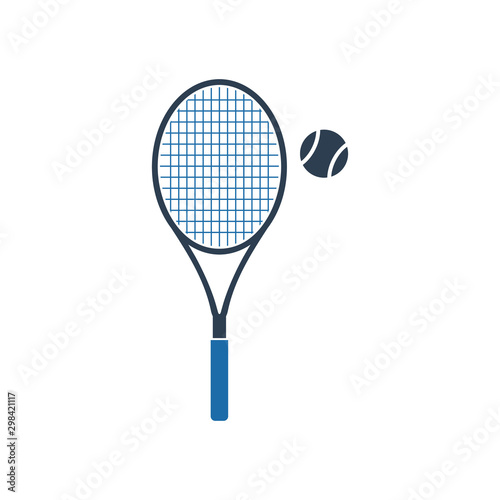 Tennis Racket and Ball Icon. Flat style vector EPS. © Iconghor