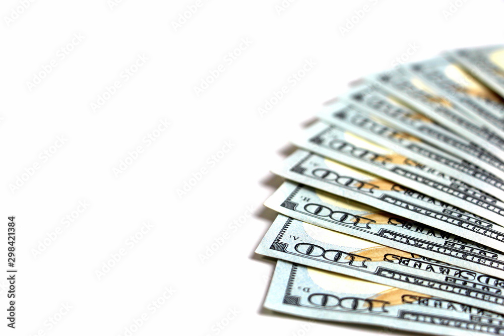 One hundred dollars. Money. Paper bills in denominations of one hundred dollars. Business and Finance. One hundred dollars. Money. Paper bills in denominations of one hundred dollars. Business and Finance.
