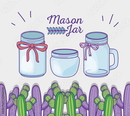 mason jars with cactus bow decoration