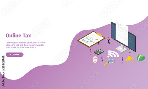 online tax report isometric for website template or landing homepage banner - vector