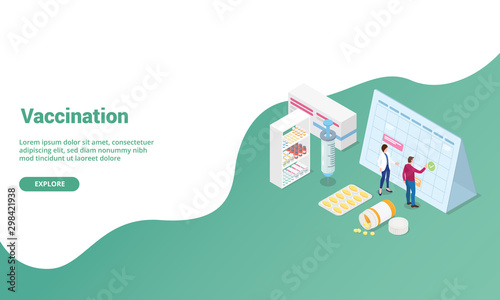 vaccination time concept isometric for website template or landing homepage banner - vector