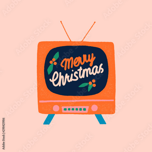 Christmas card with vintage tv