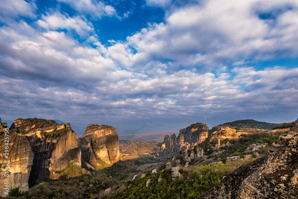 View of Meteora and four monasteries in the morning