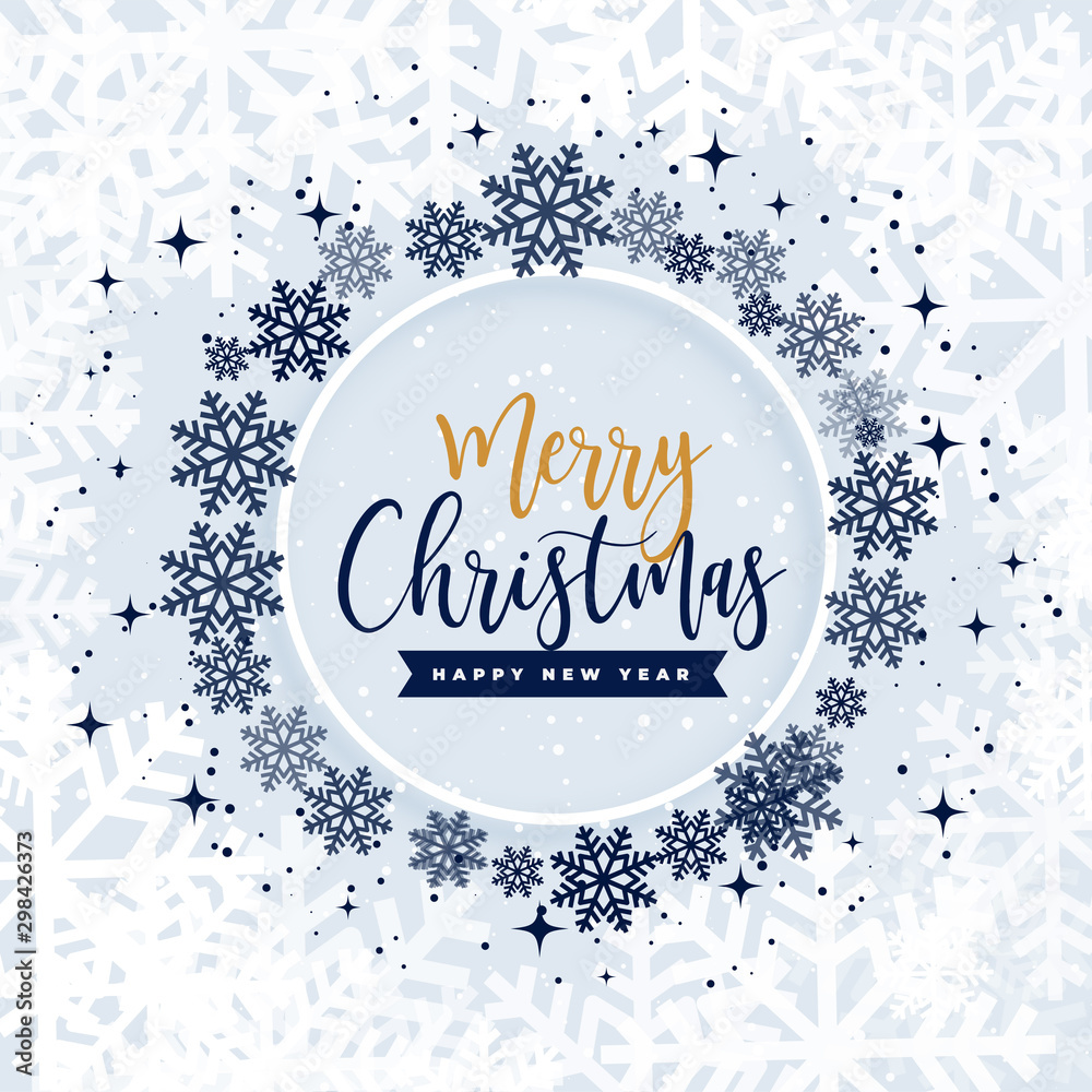 merry christmas snowflakes background in circle frame