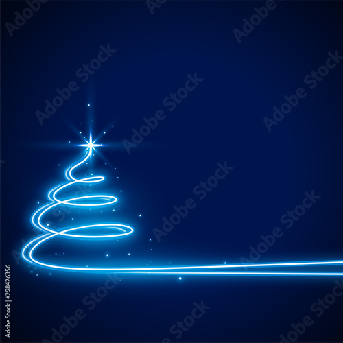 blue background with neon christmas tree design