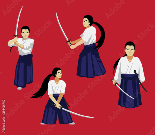 Manga Style Man Character Samurai Kenjutsu Vector