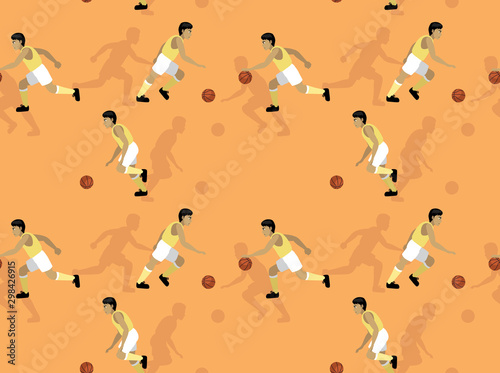Basketball Player Football Dribble Background Seamless Pattern Wallpaper-01