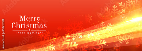 shiny merry christmas snowflakes orange banner design