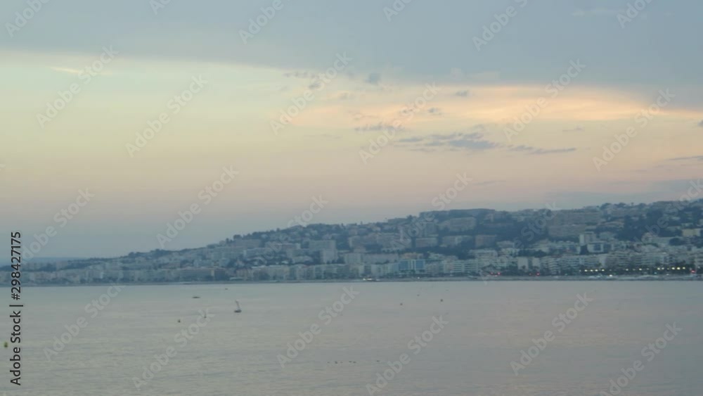 Panoramic view of the beach, the Mediterranean and the old town of Nice in France. Panoramic view of the beach, the Mediterranean and the old town of Nice in France.