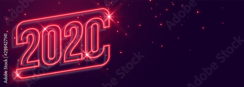 beautiful 2020 new year neon style glowing banner design