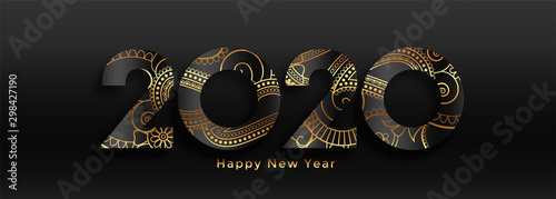 luxury 2020 happy new year black and gold banner design