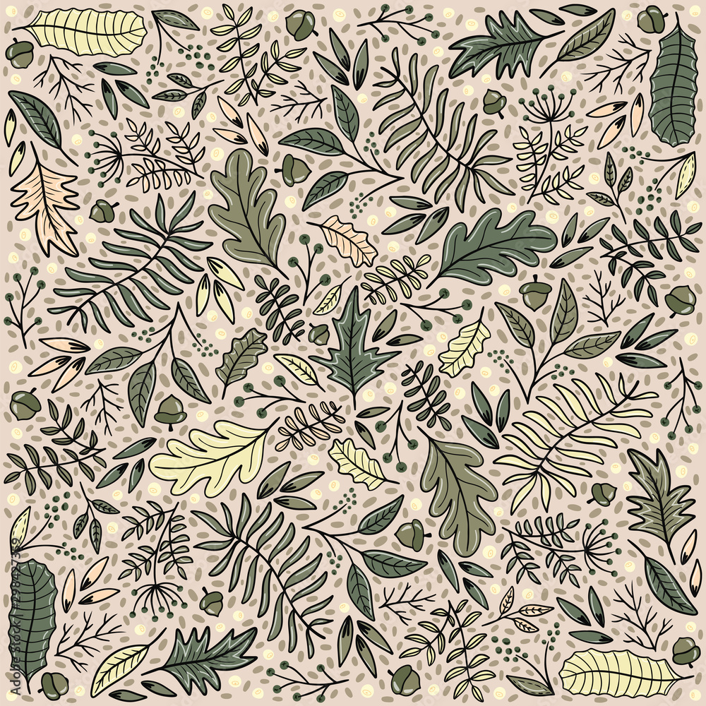 Fall leaves , berries and seeds background square Fall leaves , berries and seeds background square