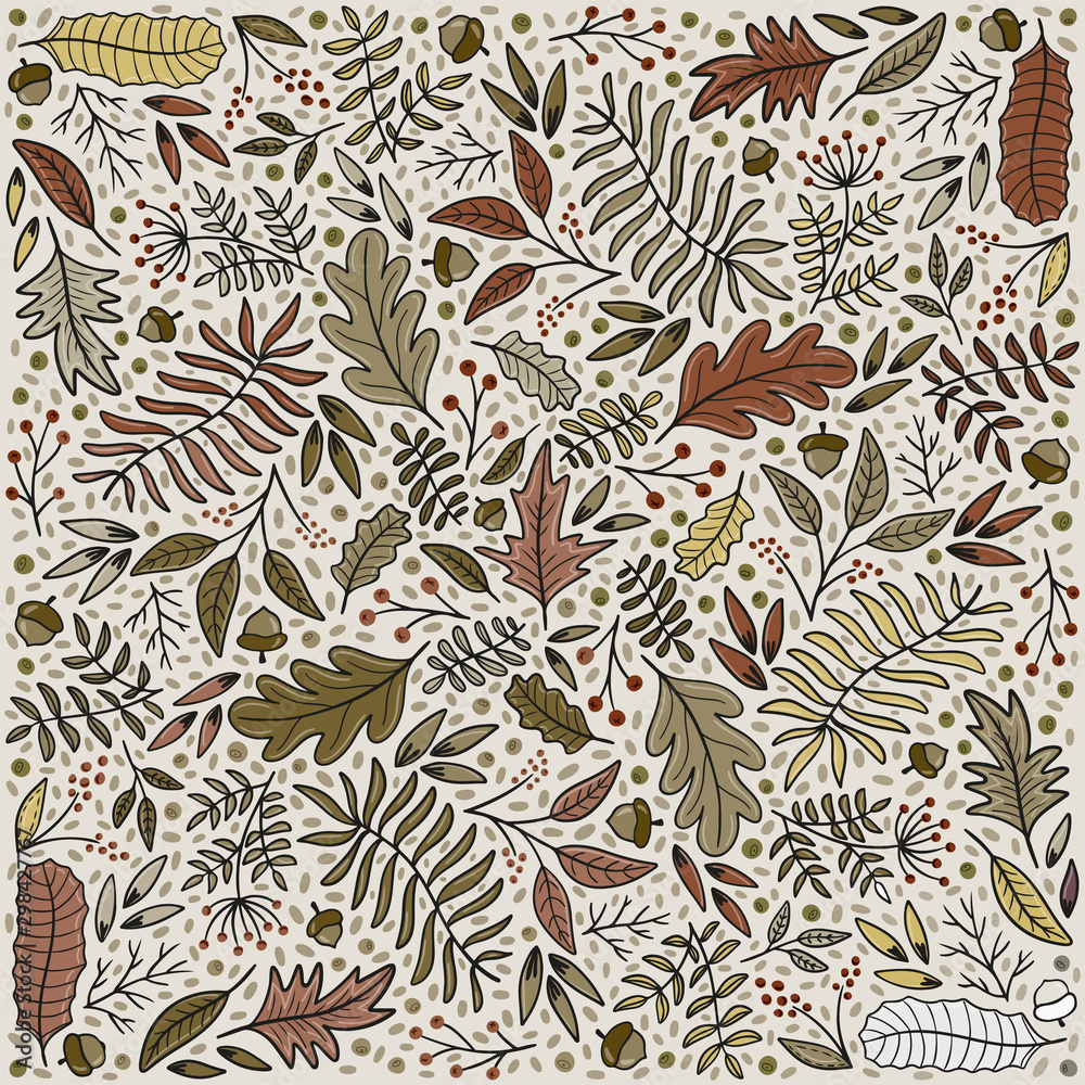 Fall leaves , berries and seeds background square