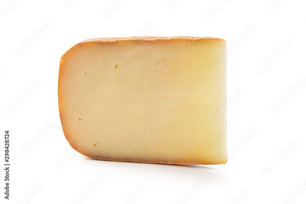 Piece of tasty fresh cheese isolated on white