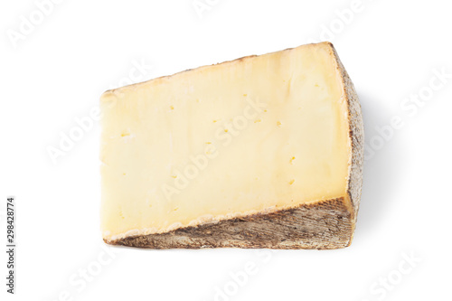Piece of tasty fresh cheese isolated on white
