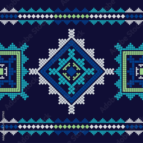 Seamless pattern. Background with Norwegian pixel snowflakes. Vector illustration for web design or print.