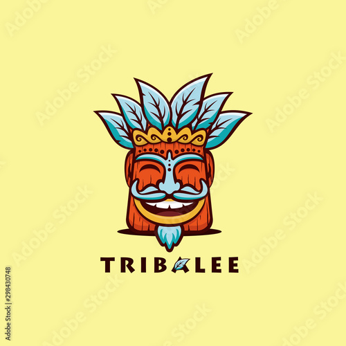 Happy Tribal Chief Head illustration Logo Mascot design