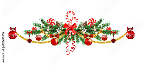 Christmas tree decoration border isolated.