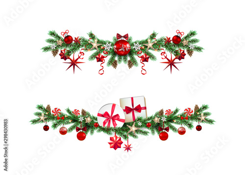 Set of Christmas festive decorative garlands.