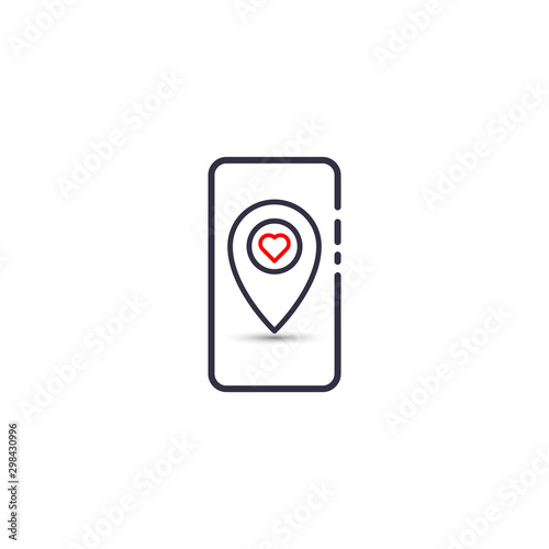 Free Download Outline icon of vector smartphone with heart shape in pinpoint place location symbol. Favorite pin gps map marker - GFXLoad