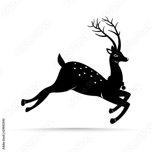 Jumping reindeer character in black and white color.