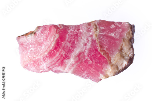 Macro photography of a rhodochrosite stone on a white background